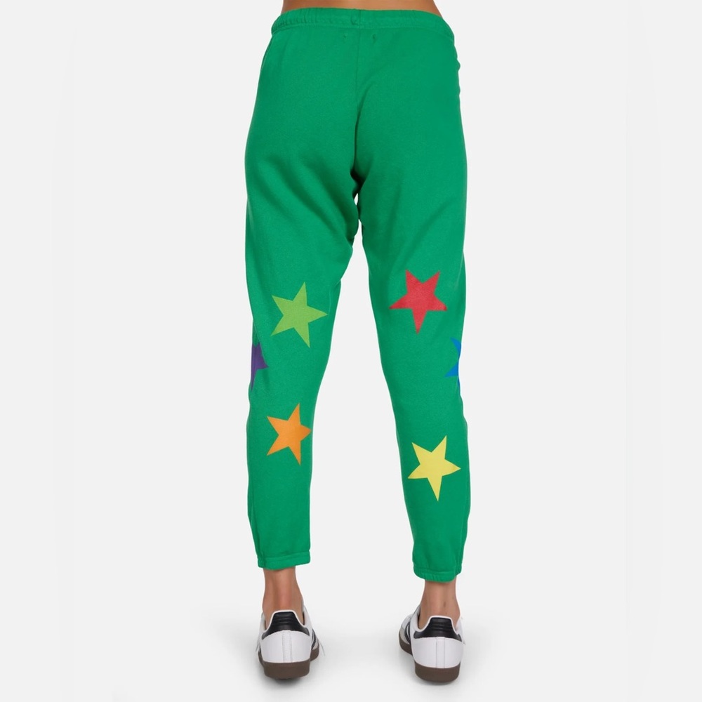 Michael Lauren Nate Cropped Sweatpants in Green Apple Star Print Size Small - Picture 4 of 5